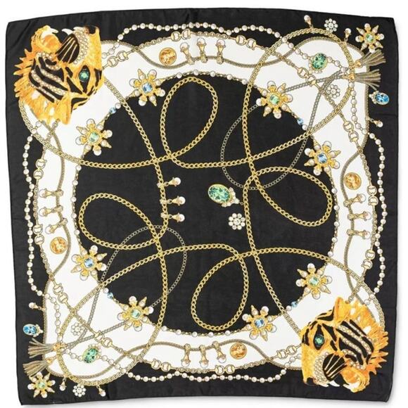 Inc International Concepts Black Tiger Jewel Status Square Scarf NWT - Picture 3 of 9